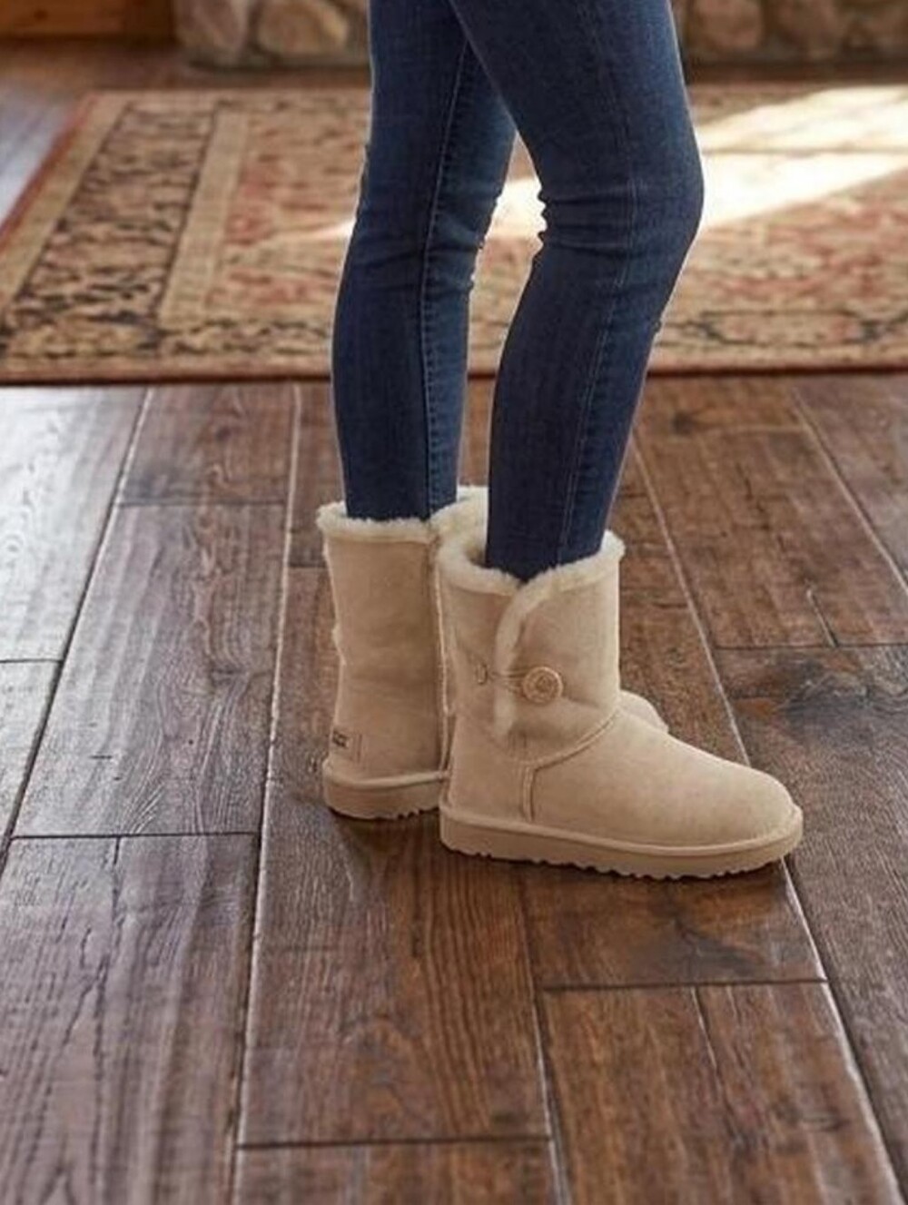 UGG Women's Button-Detail Shearling Boots in Beige
